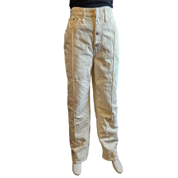 Madewell Womens Baggy Straight Jeans High Waist Size 30 Off-White Button Fly - Picture 5 of 11